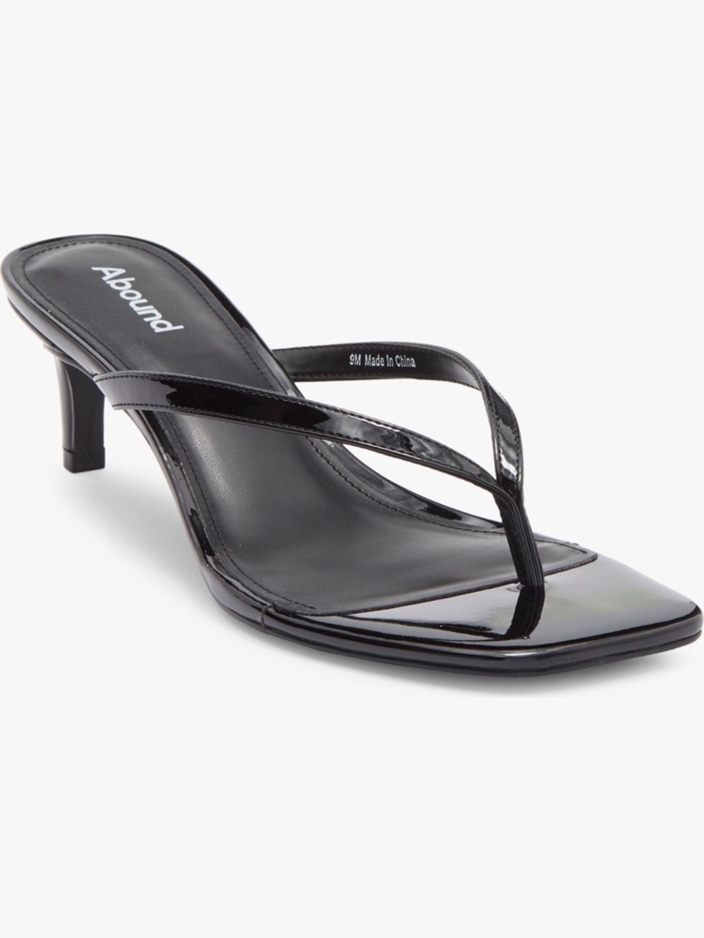 Black Patent Thong Kitten Heel Sandal